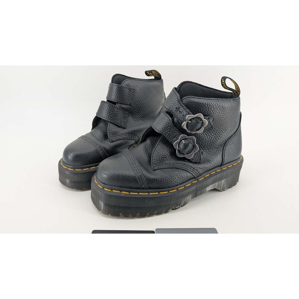 Dr. Martens Devon Flower Black Milled Nappa Leather Platform Buckle Boots 8L 6UK - Picture 3 of 6